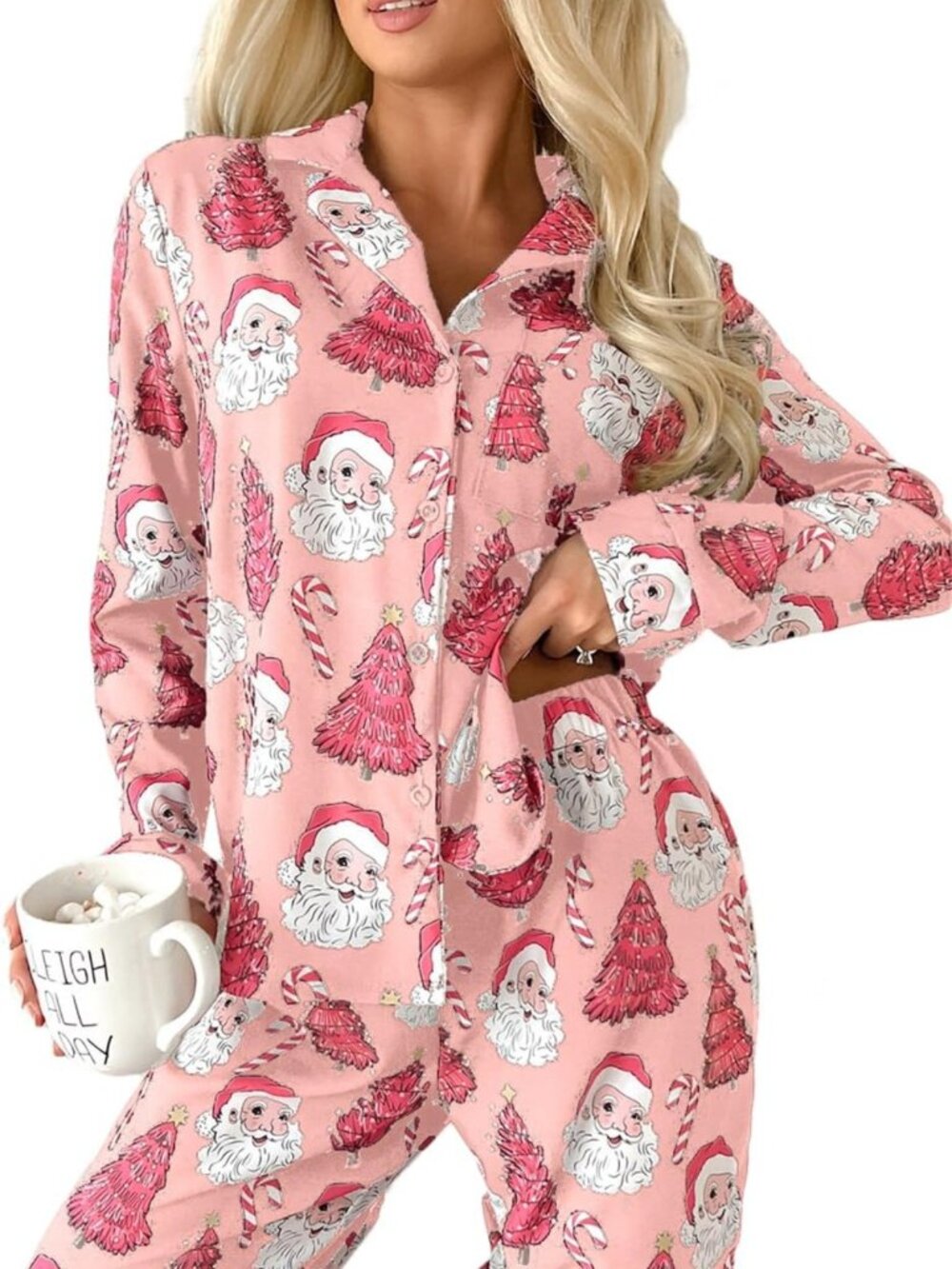 Cozy Women's Christmas Pajama Set - Long Sleeve Button Down Soft Loungewear